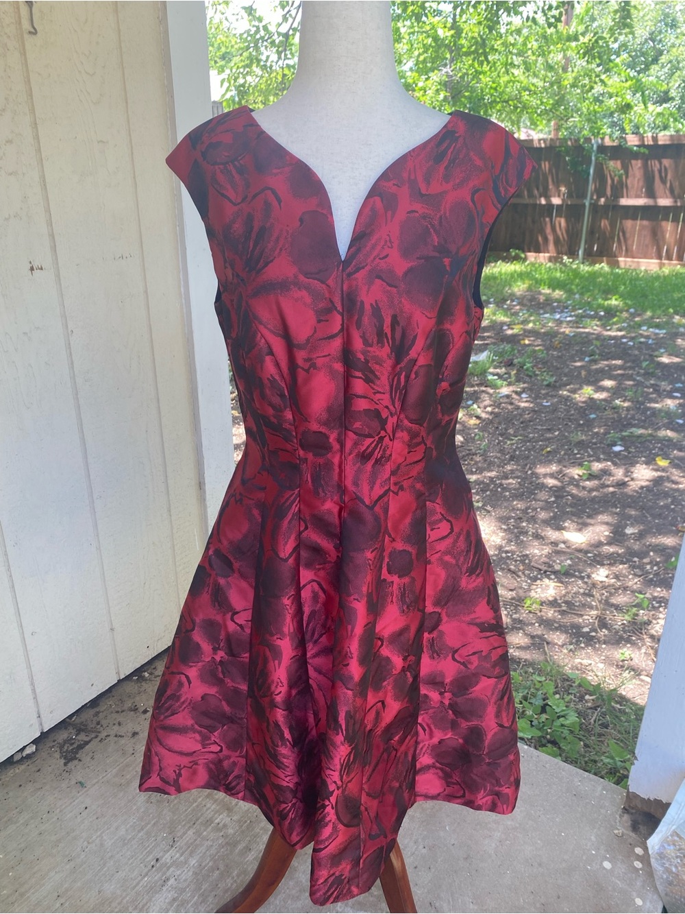 Studio One Elegant Red Floral Fit-and-Flare Dress